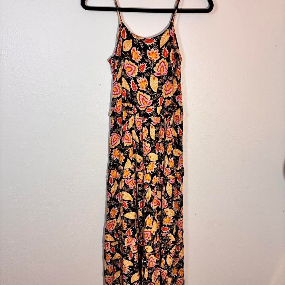 Loft Beach Women Boho Floral Tiered Maxi Dress Black Size XSP Summer Vacation